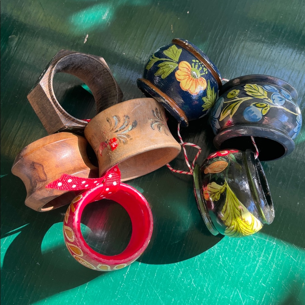 Colorful Hand-Painted Wooden Napkin Rings (7)